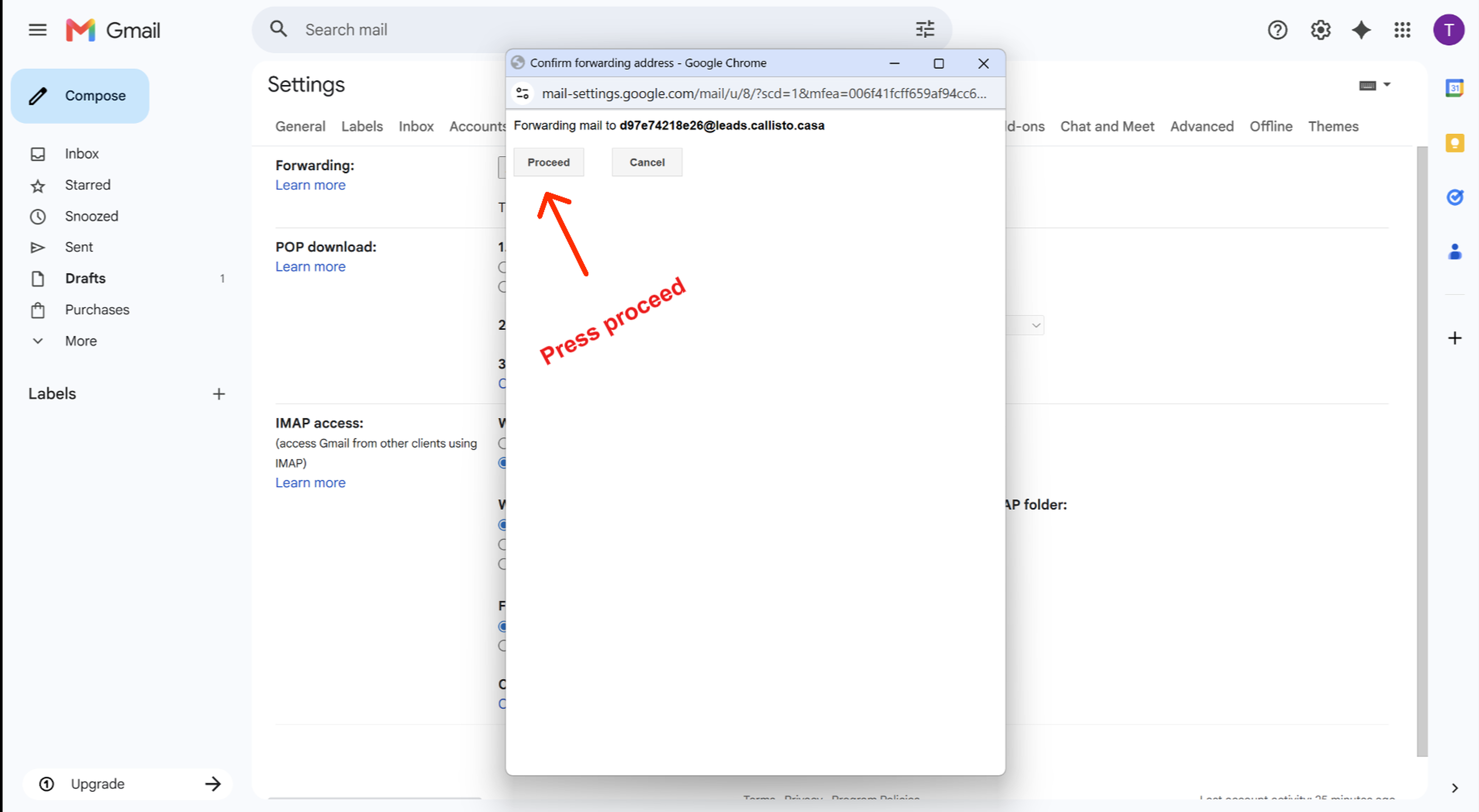 Step 3 — Add your forwarding address — screenshot 3